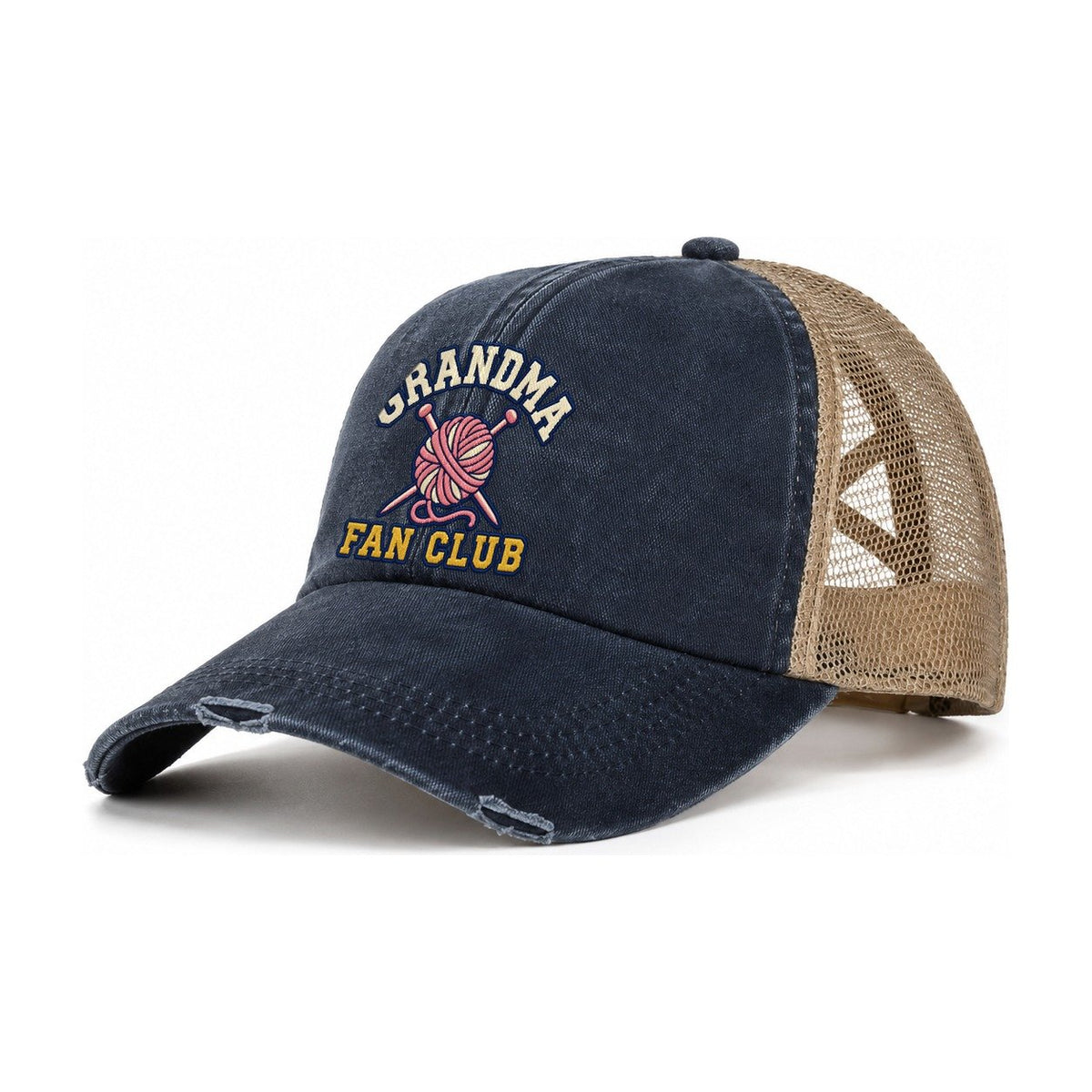Grandma Fan Club Women's Ponytail Trucker Hat – Navy Khaki