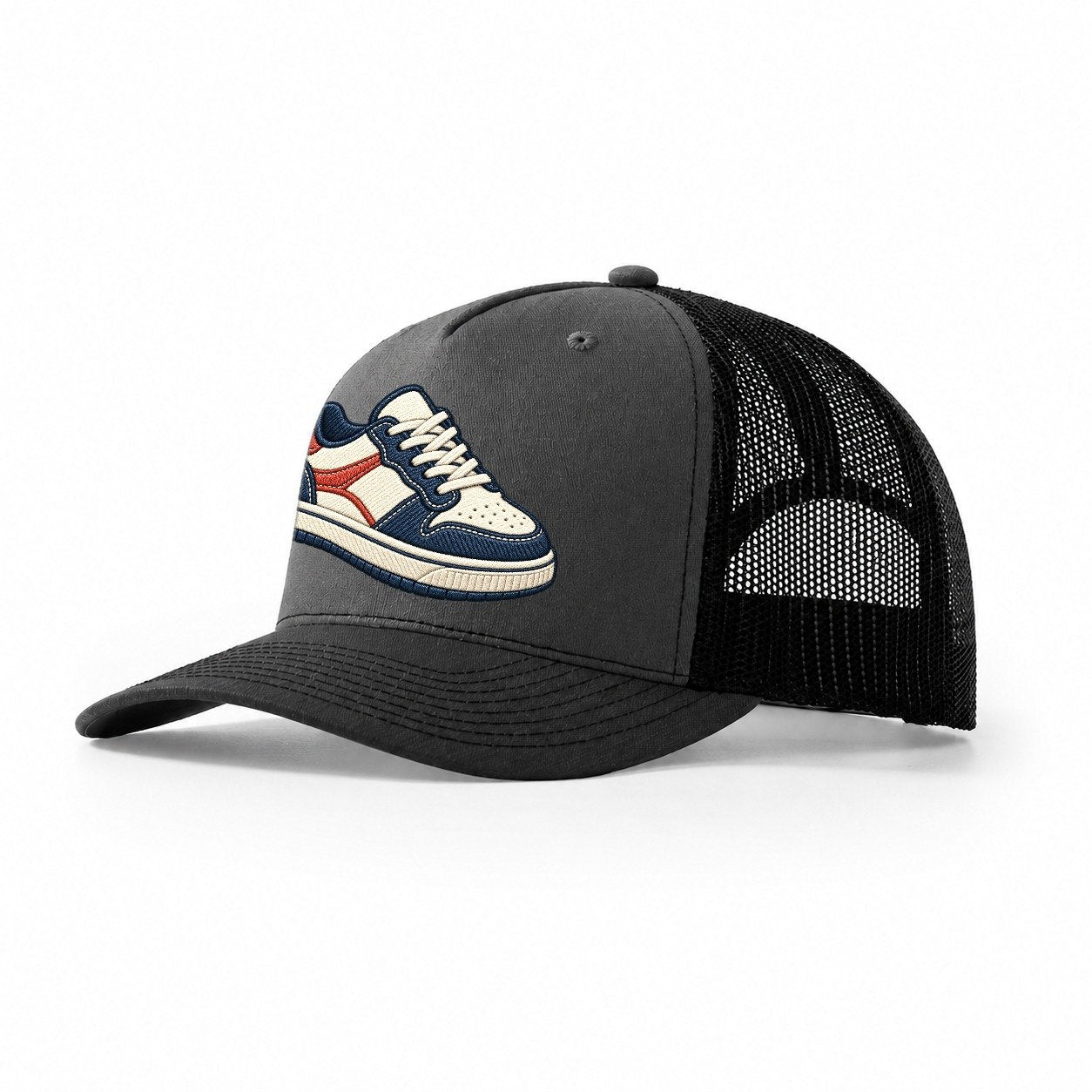 Low Top Court Sneaker Tiny Solo Marks Trucker Hat – Dark Grey Black
