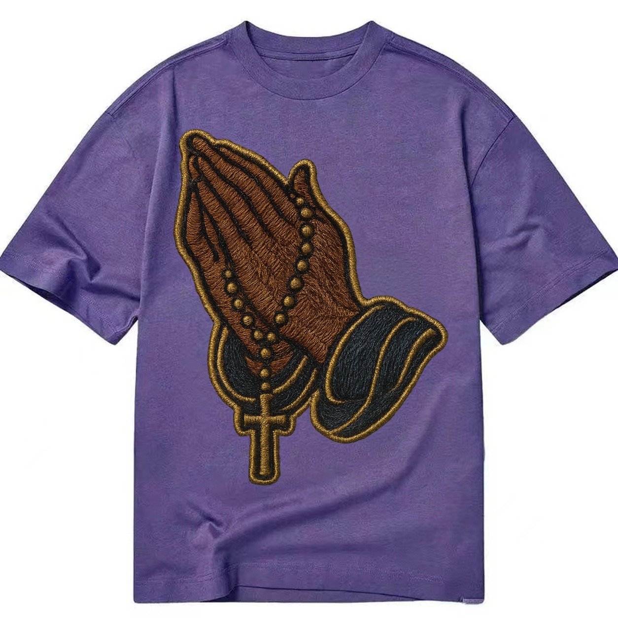 Praying Hands Clasped Hands In Prayer Position With Rosary B Classic T-shirt – Purple