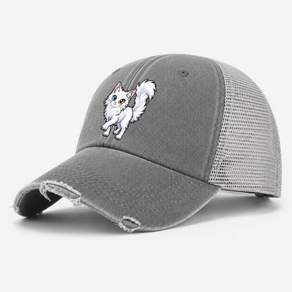 Turkish Angora Tail Up Peeking Cats Washed Trucker Hat – Grey