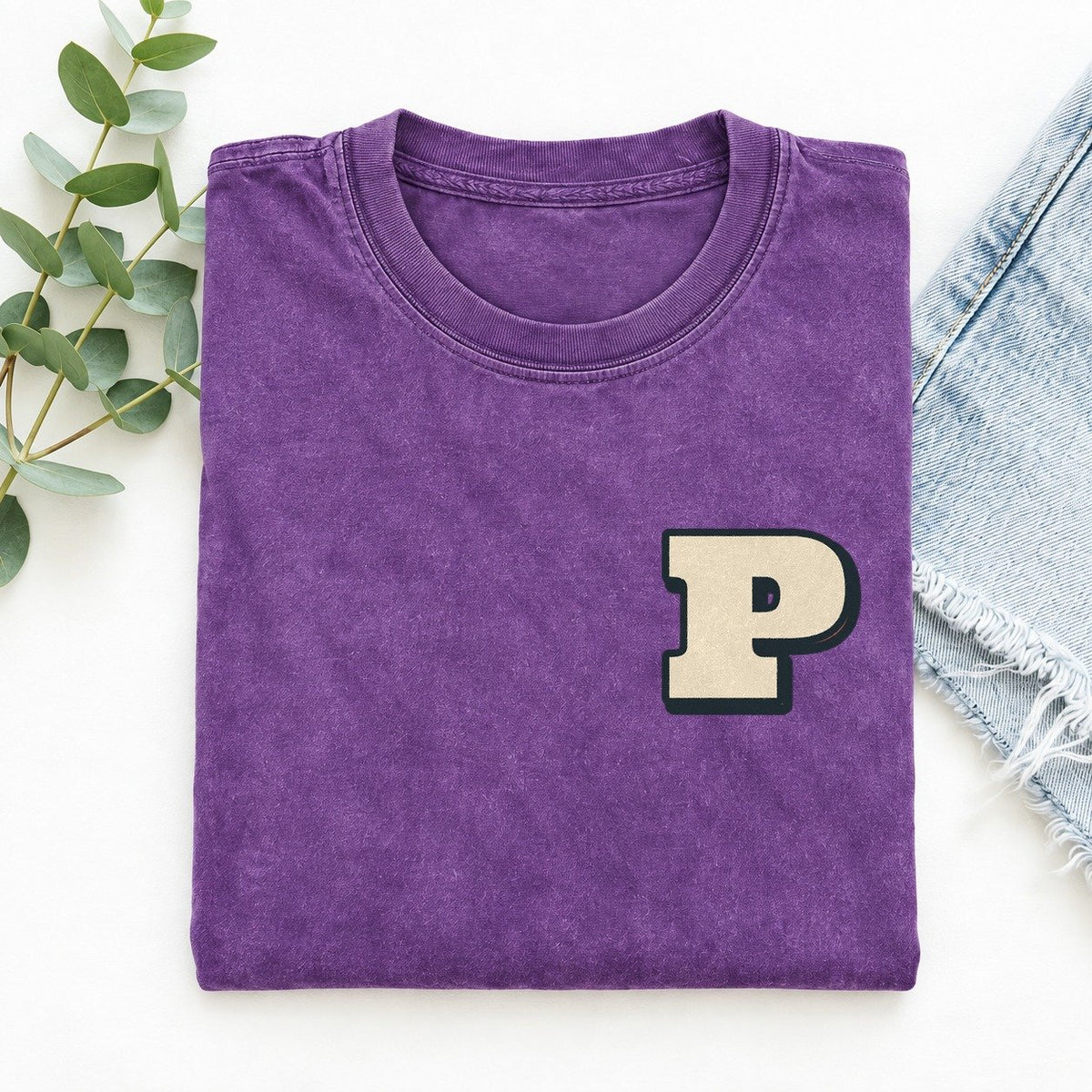 Initial P Left Chest Vintage T-shirt – Purple