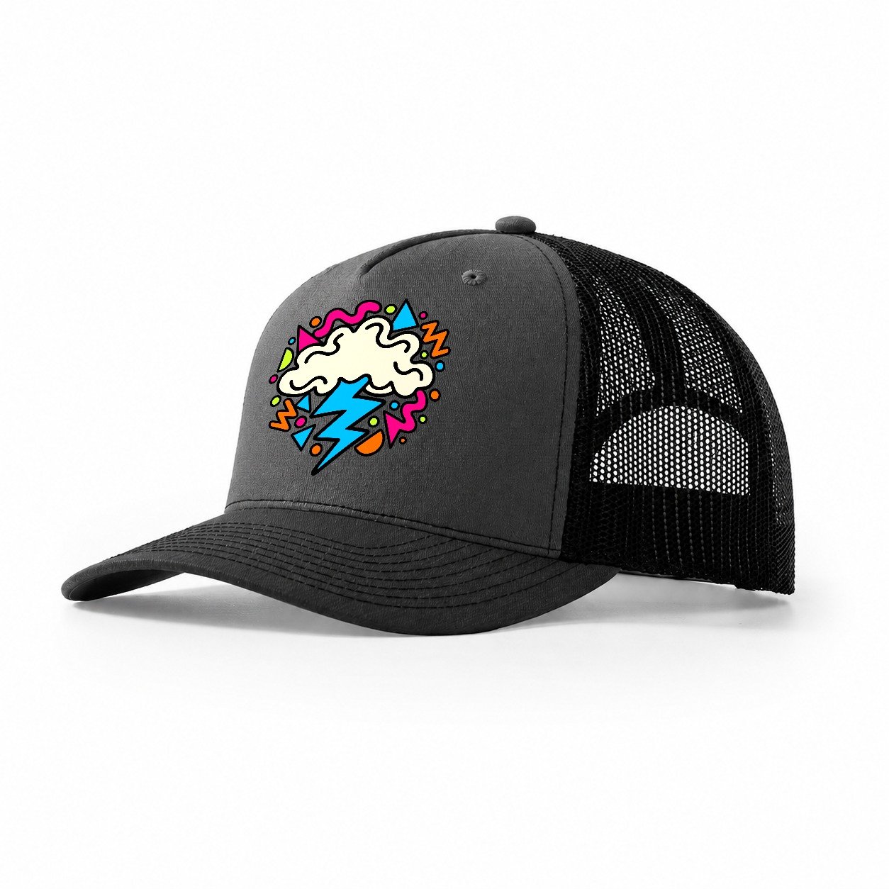 Squiggle Lightning Cloud Crazy Styles Trucker Hat – Dark Grey Black