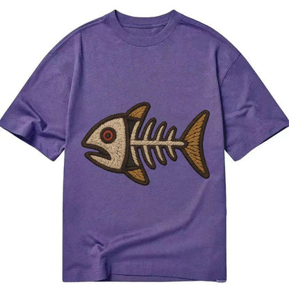 Fish Skeleton Fish Bones In Artistic Pattern Classic T-shirt – Purple