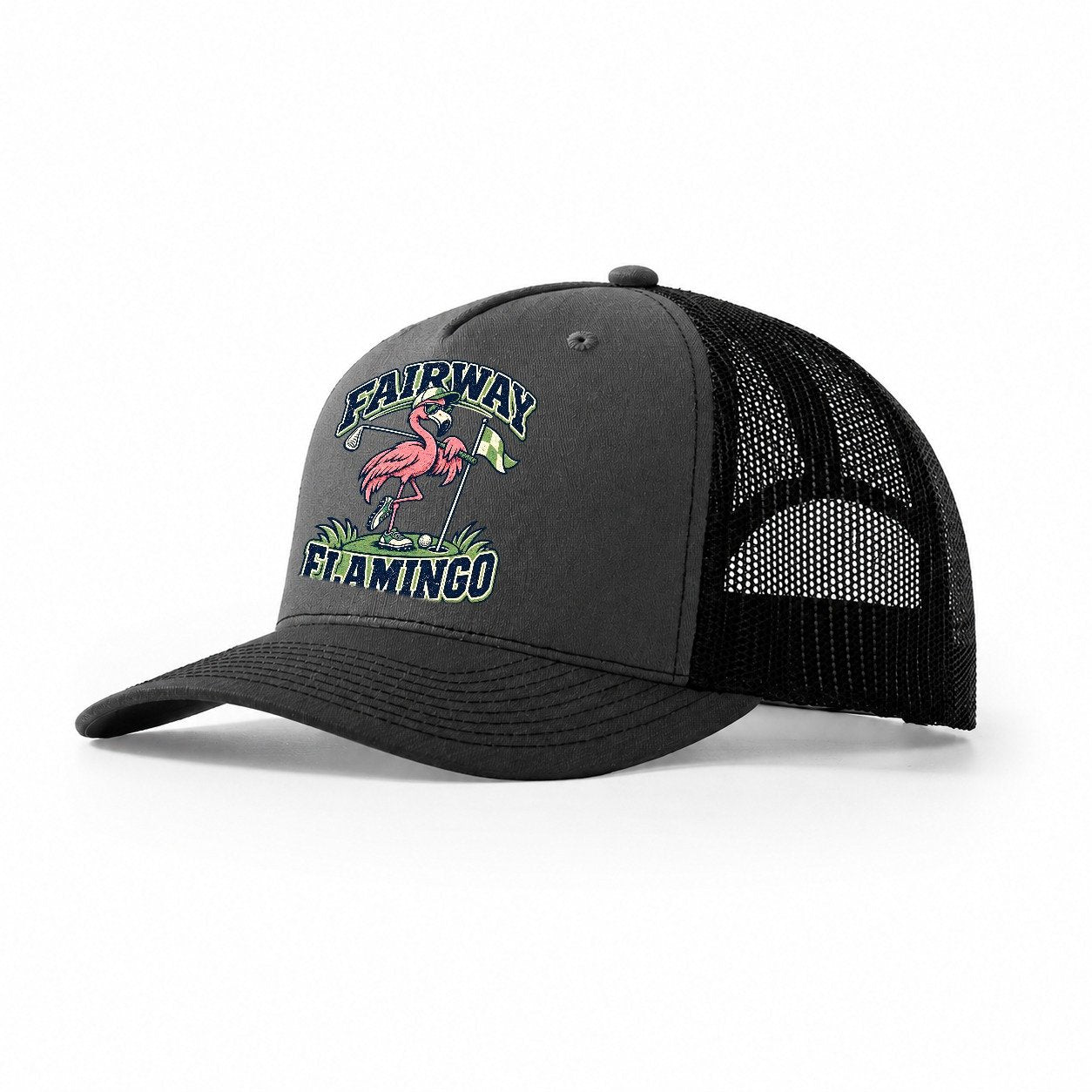 Fairway Flamingo Golf Life Trucker Hat – Dark Grey Black