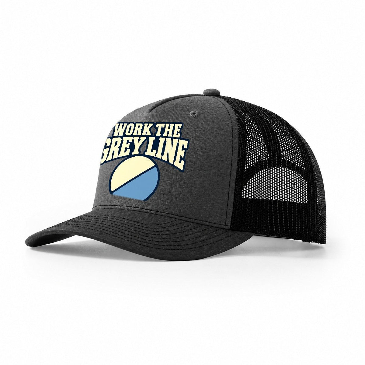Work The Grey Line Amateur Radio Trucker Hat – Dark Grey Black