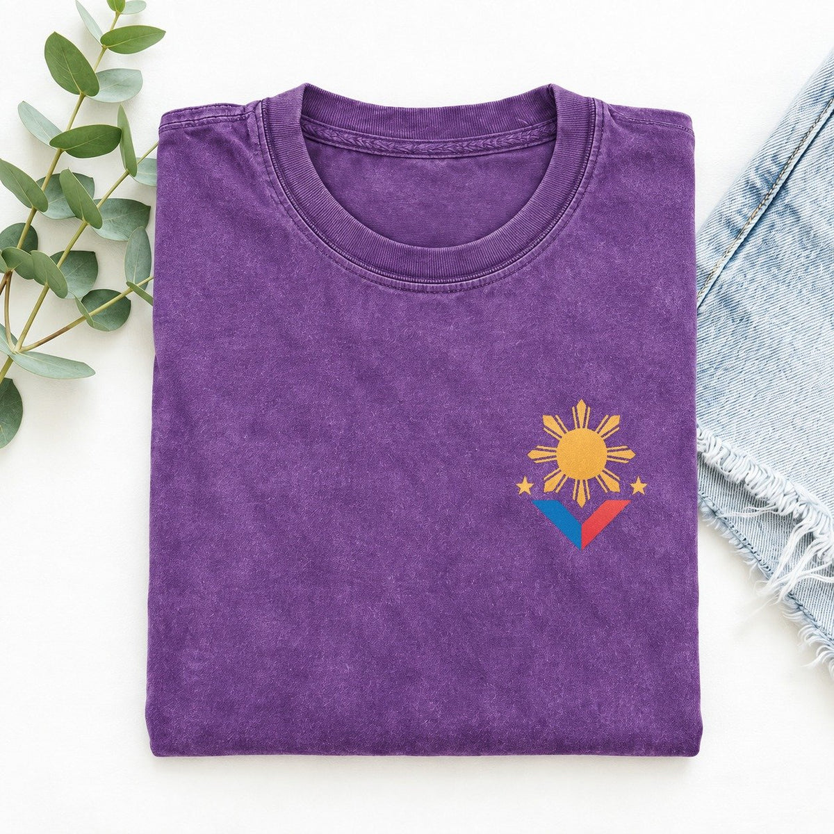 Philippines Sun Emblem Left Chest Vintage T-shirt – Purple