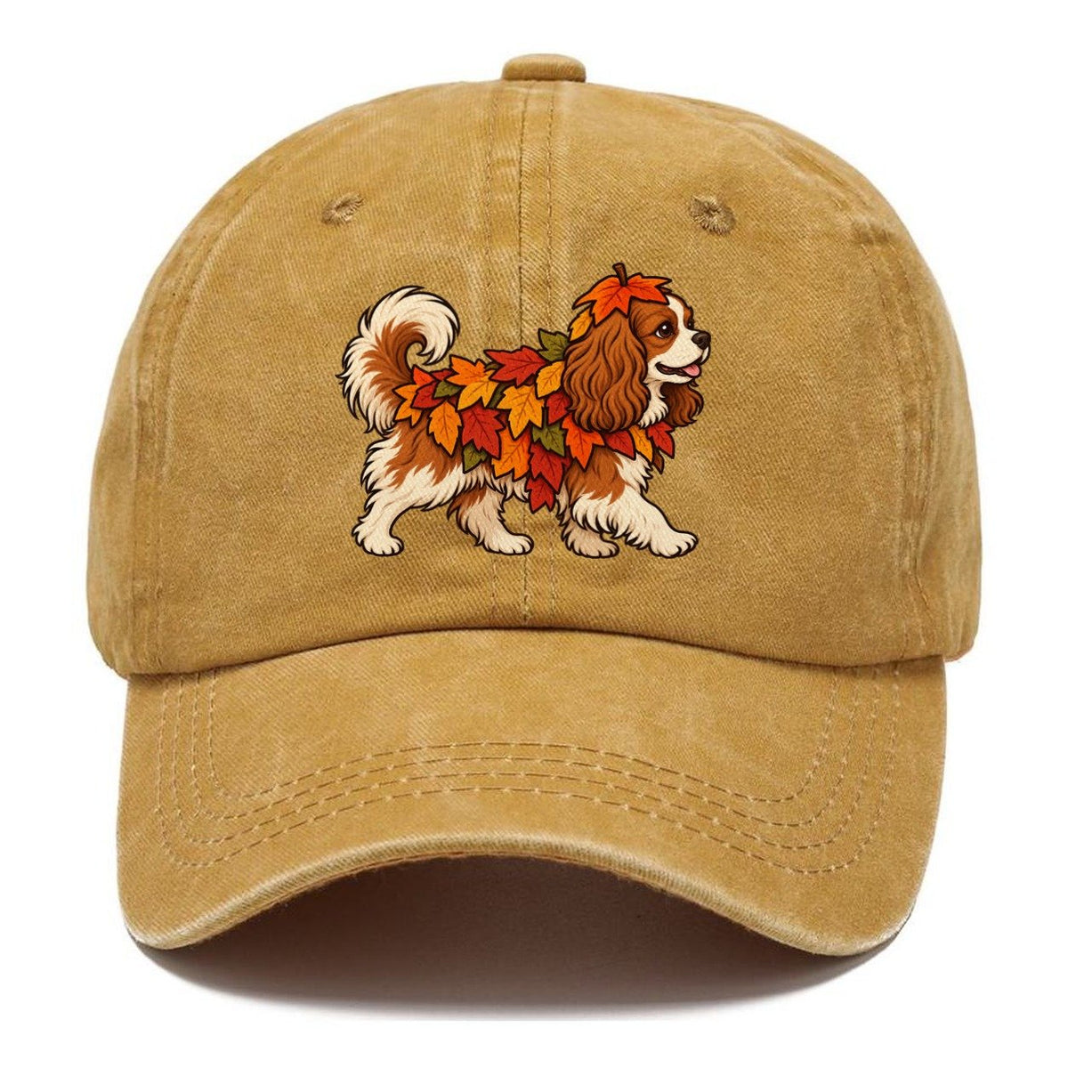 One Cavalier King Charles Spaniel In Halloween Costume Fallen Leaf Pile Costume With Orange And Red Felt Leaves Halloween Dog Parade Classic Cap – Golden Harvest