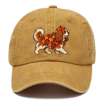 One Cavalier King Charles Spaniel In Halloween Costume Fallen Leaf Pile Costume With Orange And Red Felt Leaves Halloween Dog Parade Classic Cap – Golden Harvest