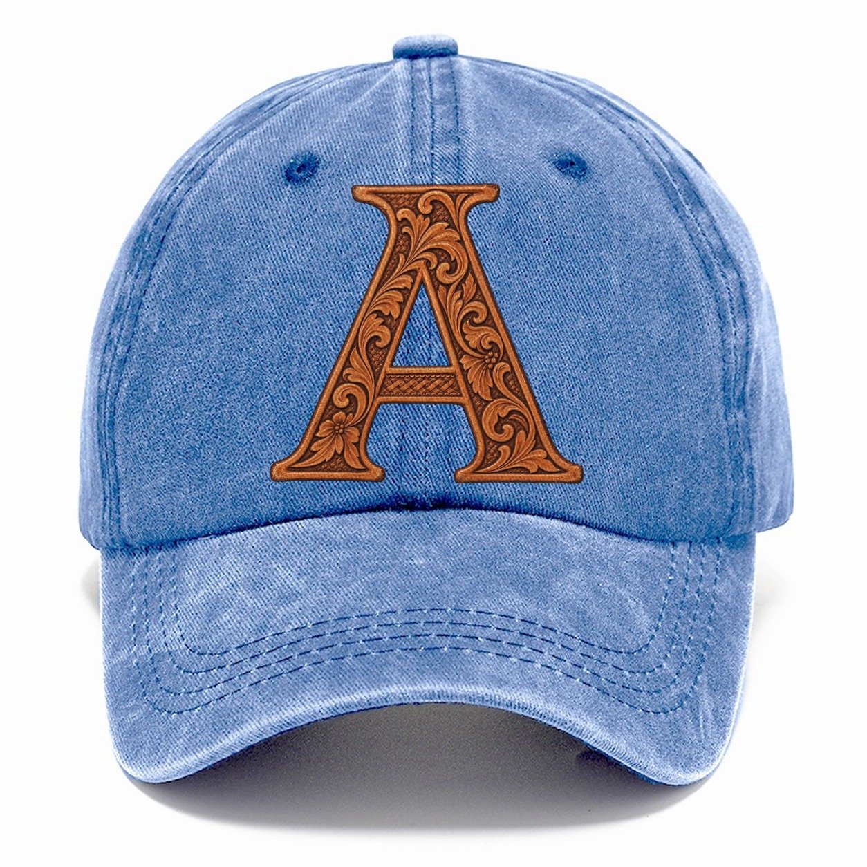 Tooled Leather A Monogram Classic Cap – Summer Sky