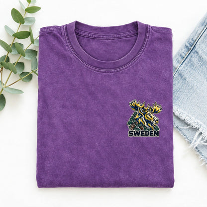 Sweden Country Pride Left Chest Vintage T-shirt – Purple