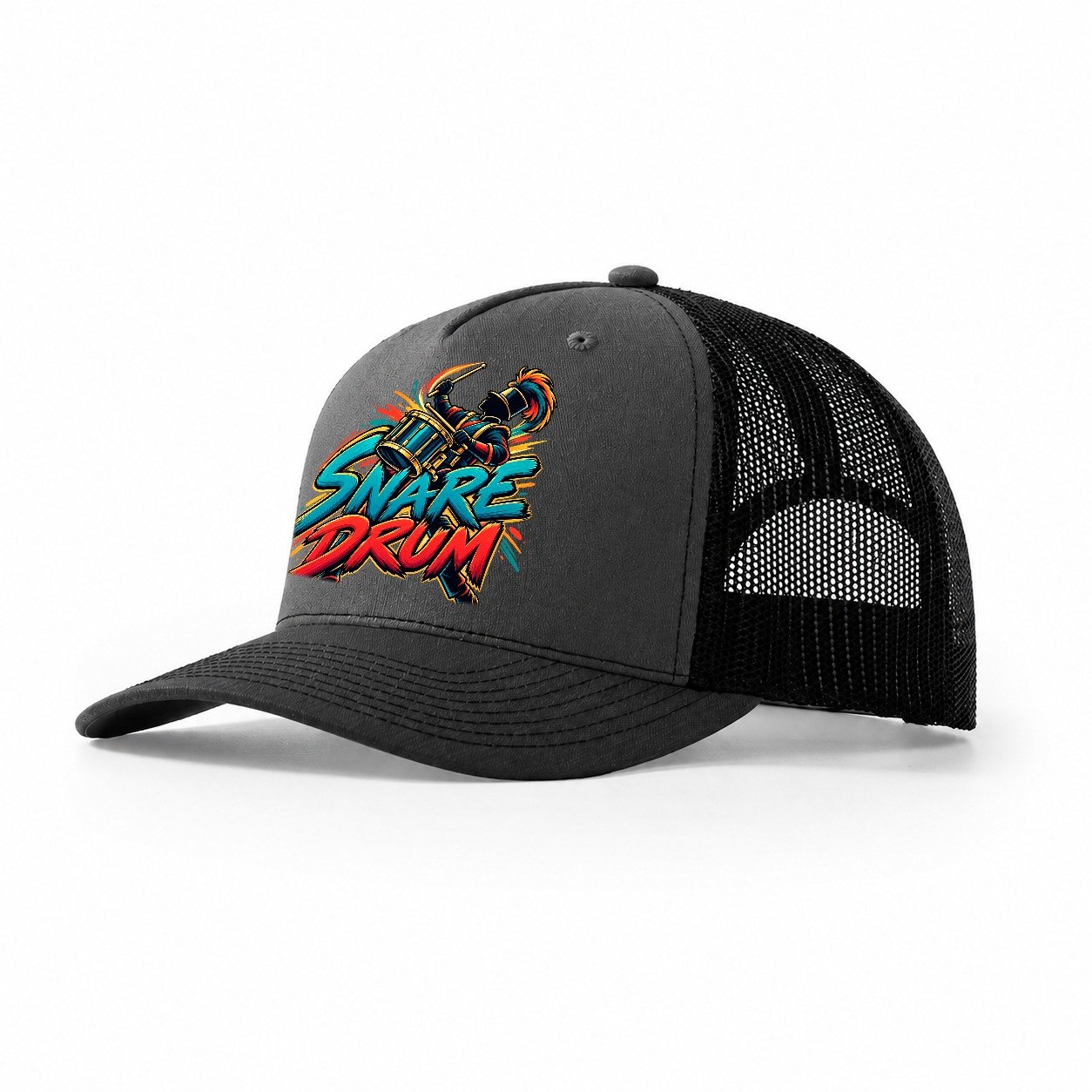 Snare Drum Wordmark Music Instruments Trucker Hat – Dark Grey Black