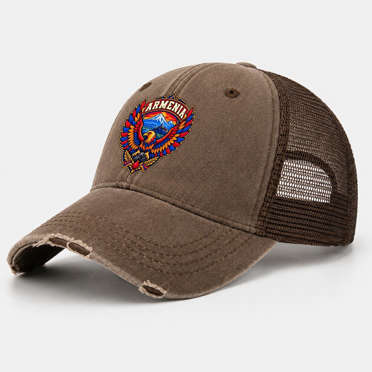 Armenia Retro Badge Country Logos Washed Trucker Hat – Coffee