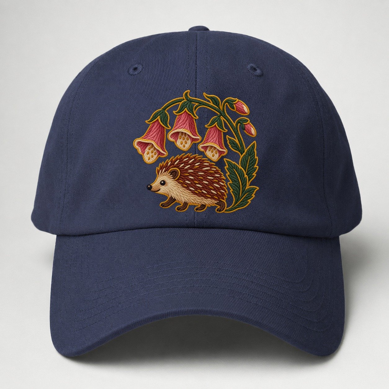 English Foxglove And Hedgehog Uk Culture Heritage Baseball Cap – Twilight Navy