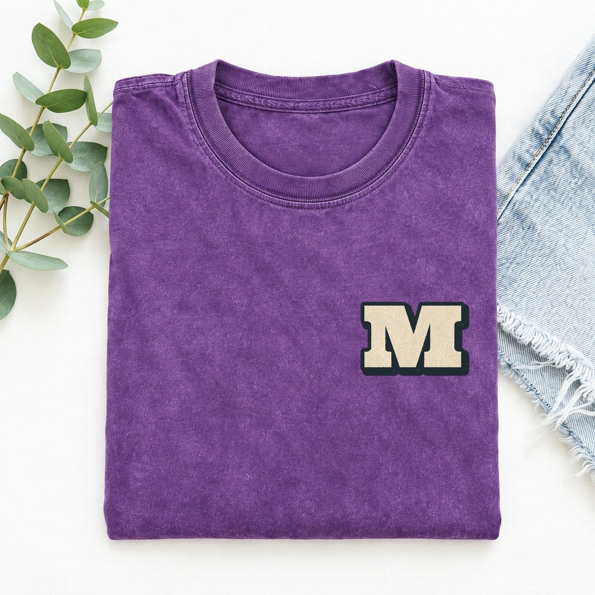 Initial M Left Chest Vintage T-shirt – Purple