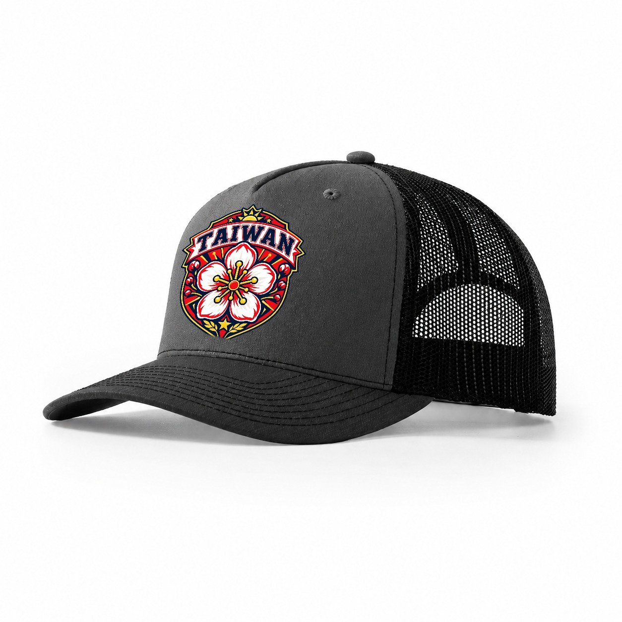 Taiwan Retro Badge Country Logos Trucker Hat – Dark Grey Black