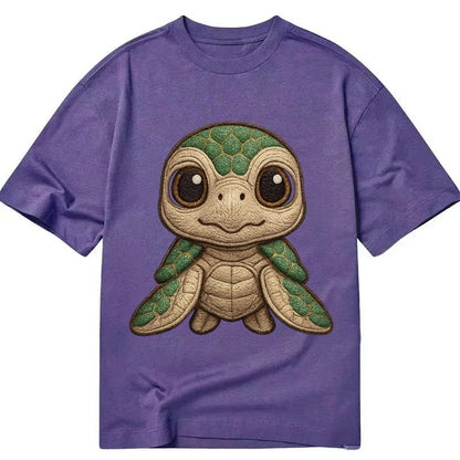 Baby Green Sea Turtle Emerald Shell Large Innocent Brown Eye Classic T-shirt – Purple