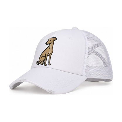 Whippet Fawn Colored Design Women's Ponytail Trucker Hat – White White
