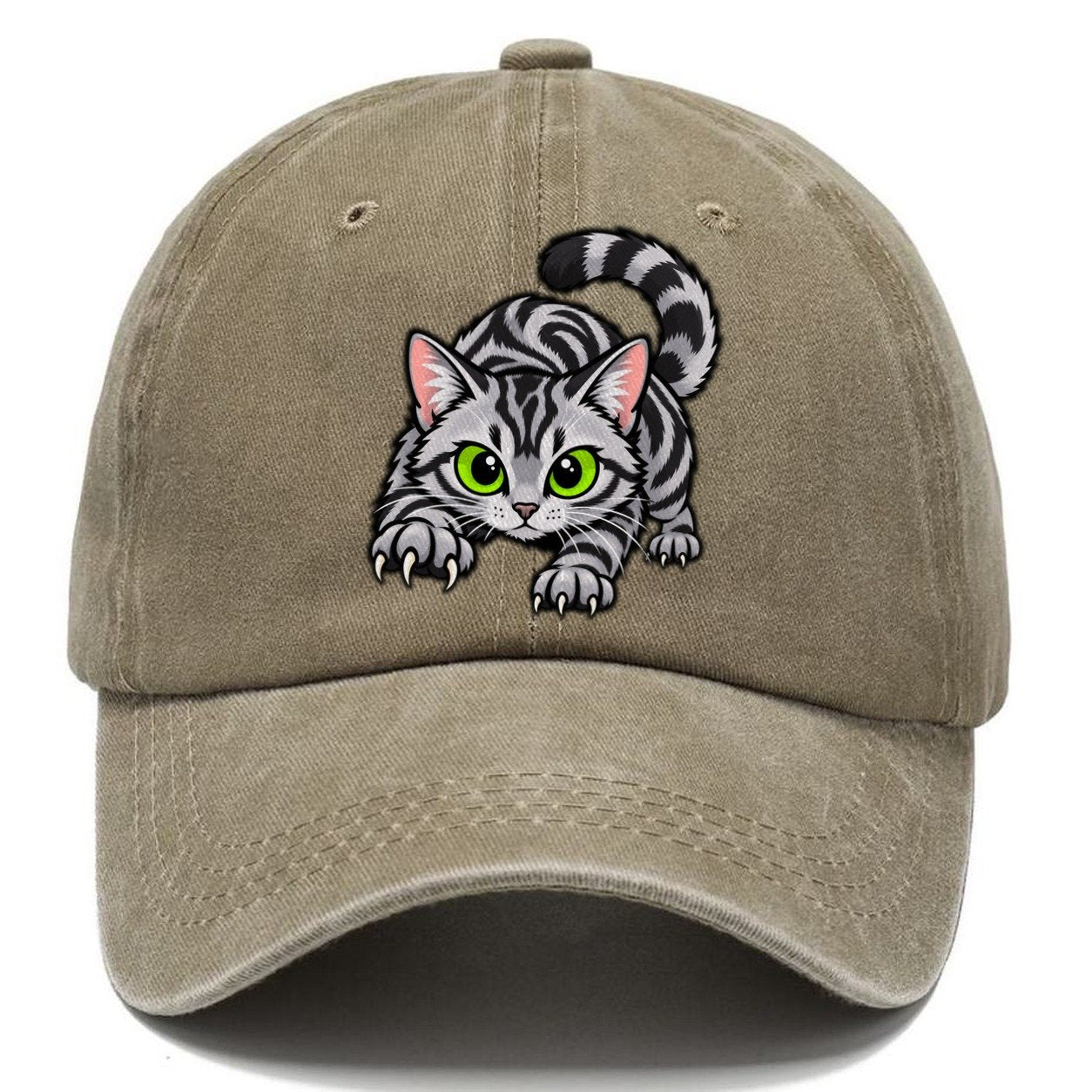 Silver Tabby Stalking Peeking Cats Classic Cap – Warm Sand
