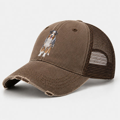 Australian Shepherd Standing Top Breeds Washed Trucker Hat – Coffee