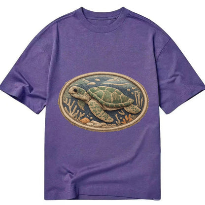 Embroidered Patch Design Sea Turtle Swimming Turtle In Green Classic T-shirt – Purple
