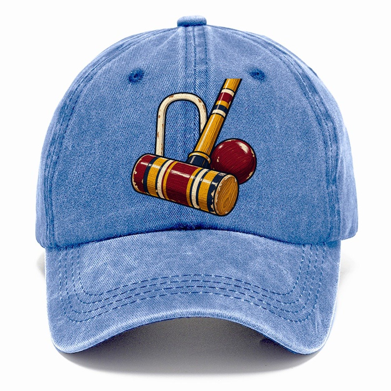 Croquet Mallet Hoop And Burgundy Ball Uk Culture Heritage Classic Cap – Summer Sky