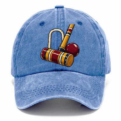 Croquet Mallet Hoop And Burgundy Ball Uk Culture Heritage Classic Cap – Summer Sky