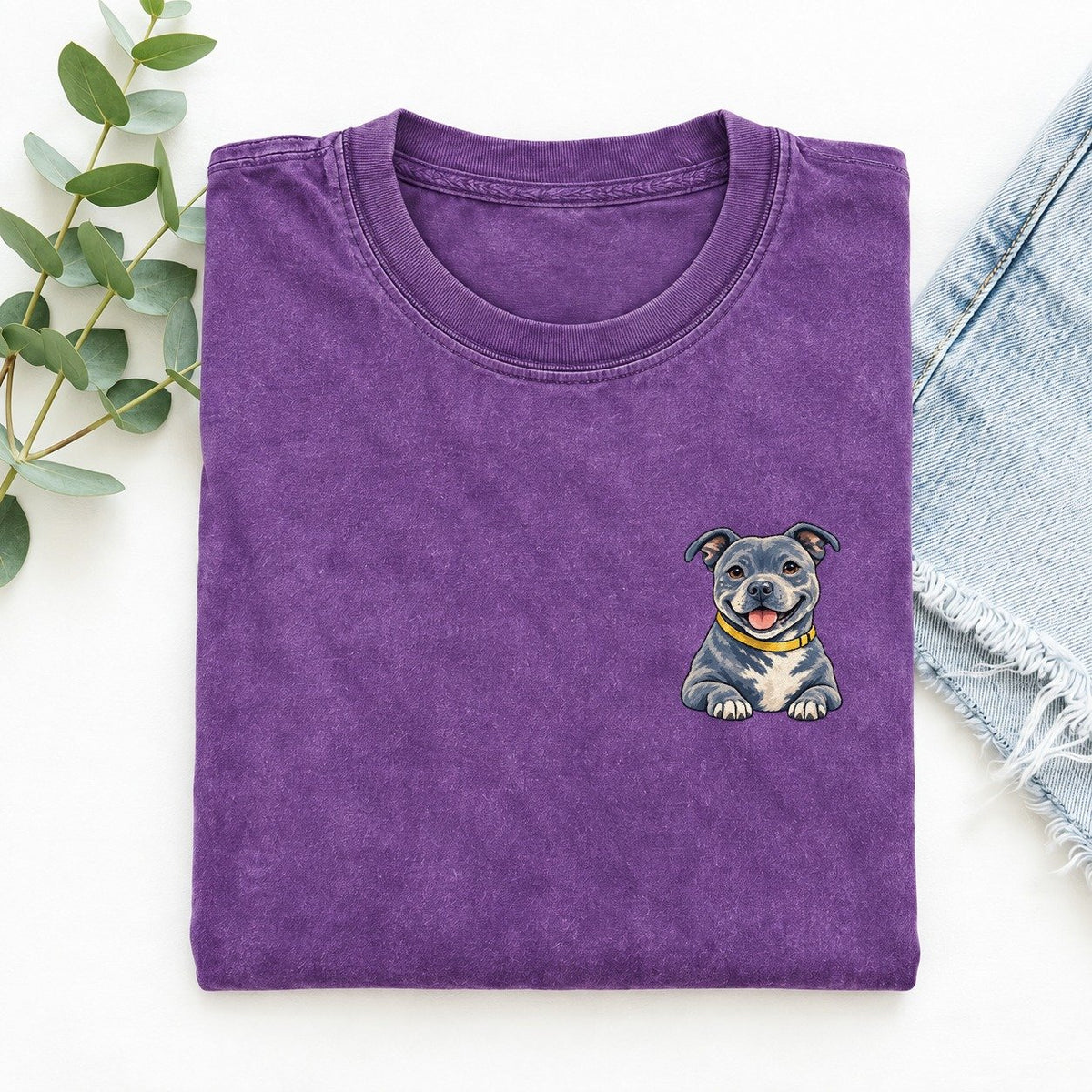 Staffordshire Bull Terrier Left Chest Vintage T-shirt – Purple