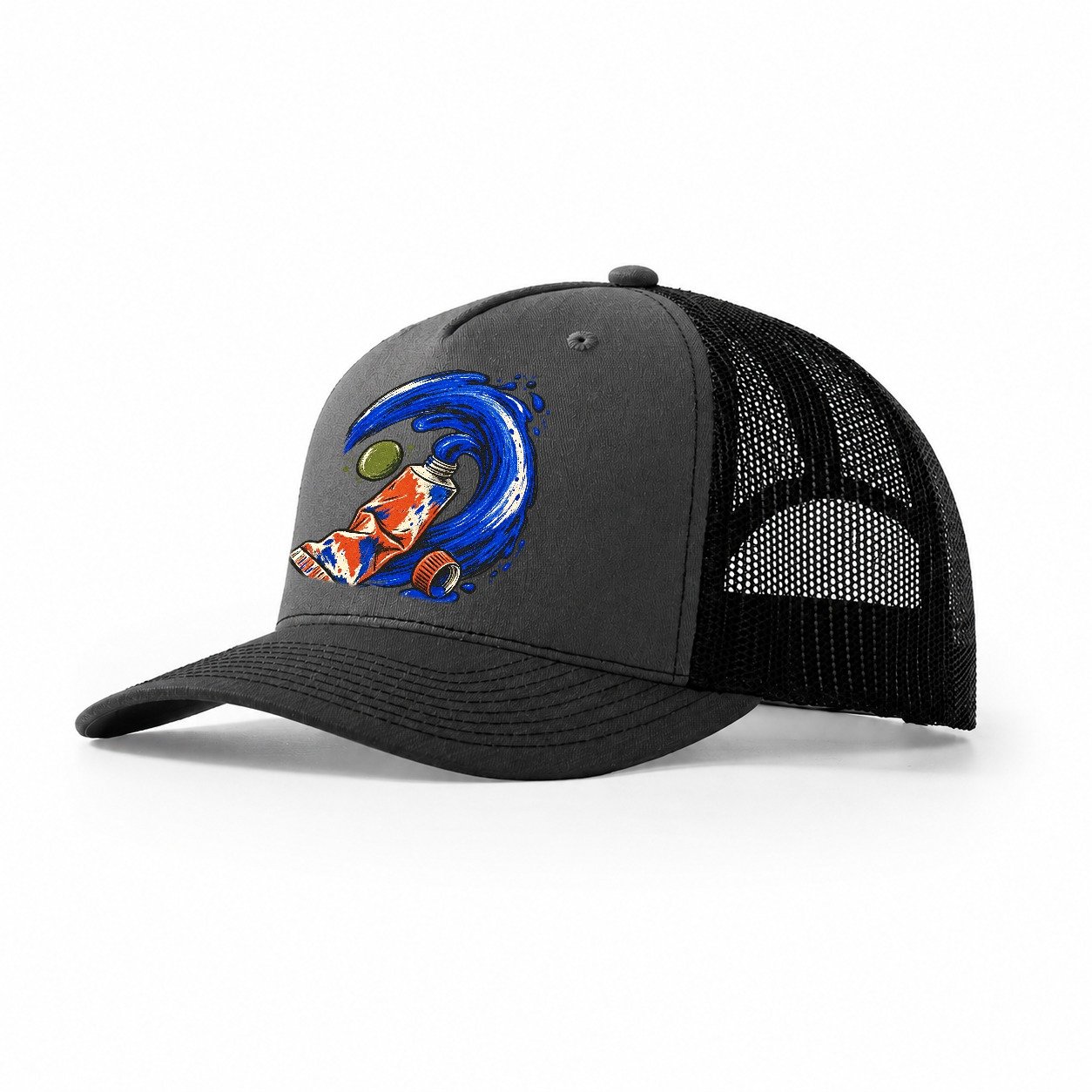Cobalt Brush Wave Clay Color Makers Trucker Hat – Dark Grey Black