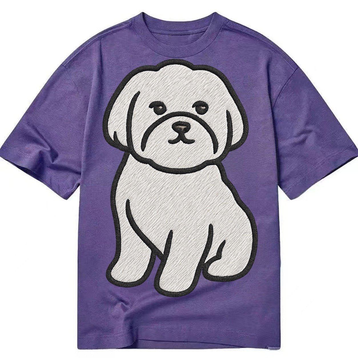 Maltese Pure White Fluffy Embroidered Design Classic T-shirt – Purple