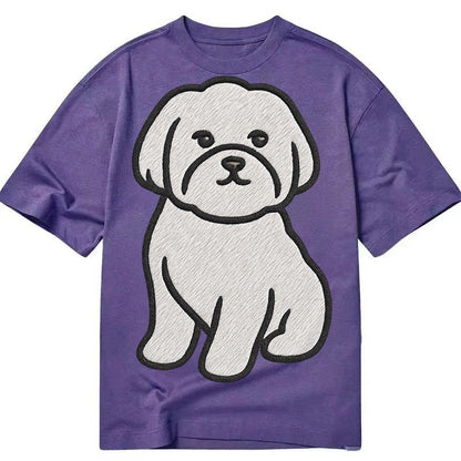 Maltese Pure White Fluffy Embroidered Design Classic T-shirt – Purple