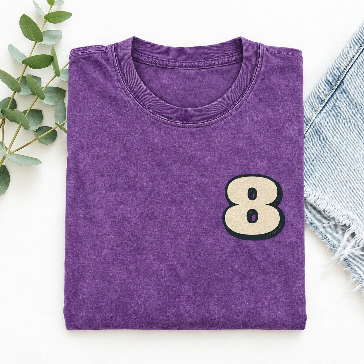 Number 8 Left Chest Vintage T-shirt – Purple