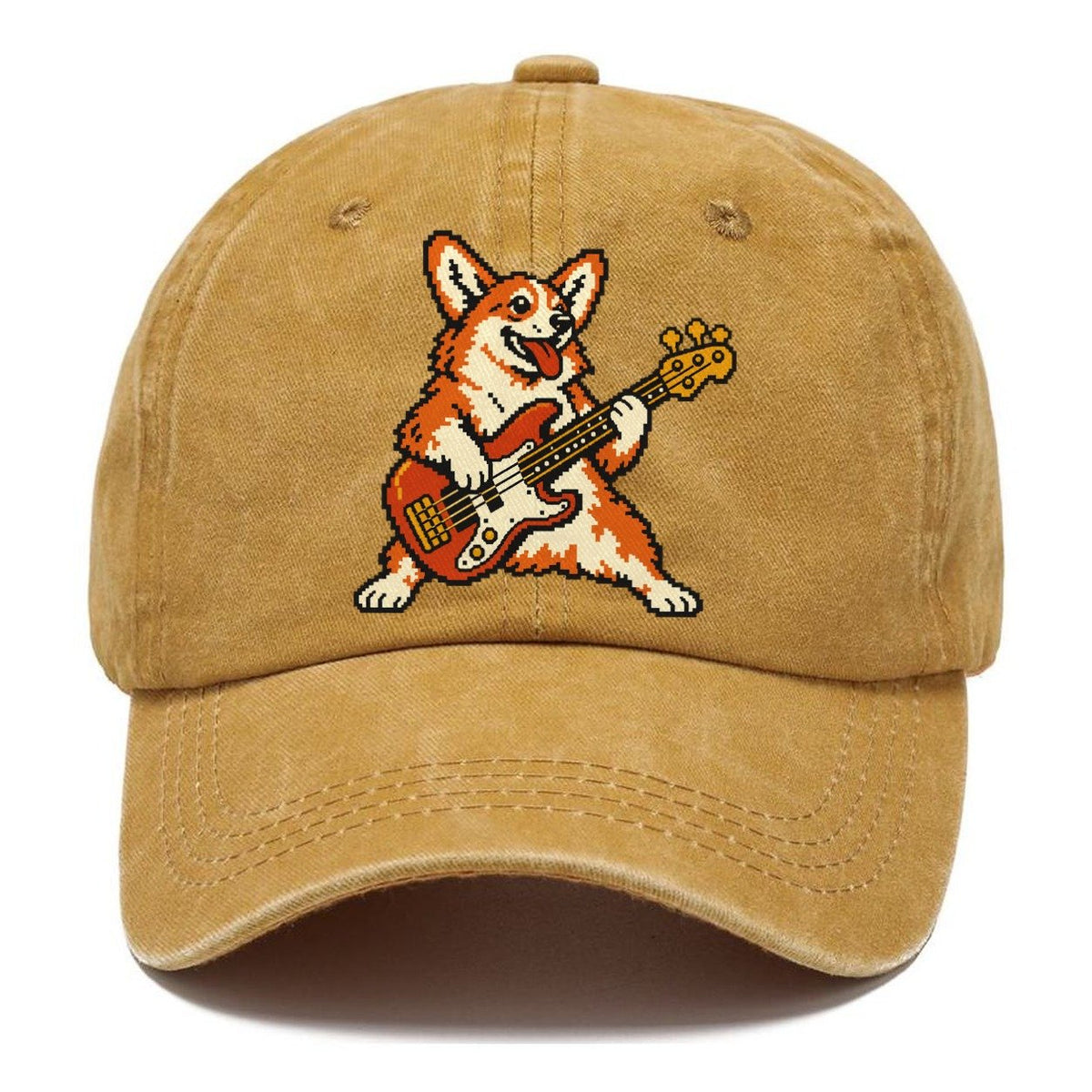 Pixel Art Corgi Bass Player Sundown Classic Cap – Golden Harvest