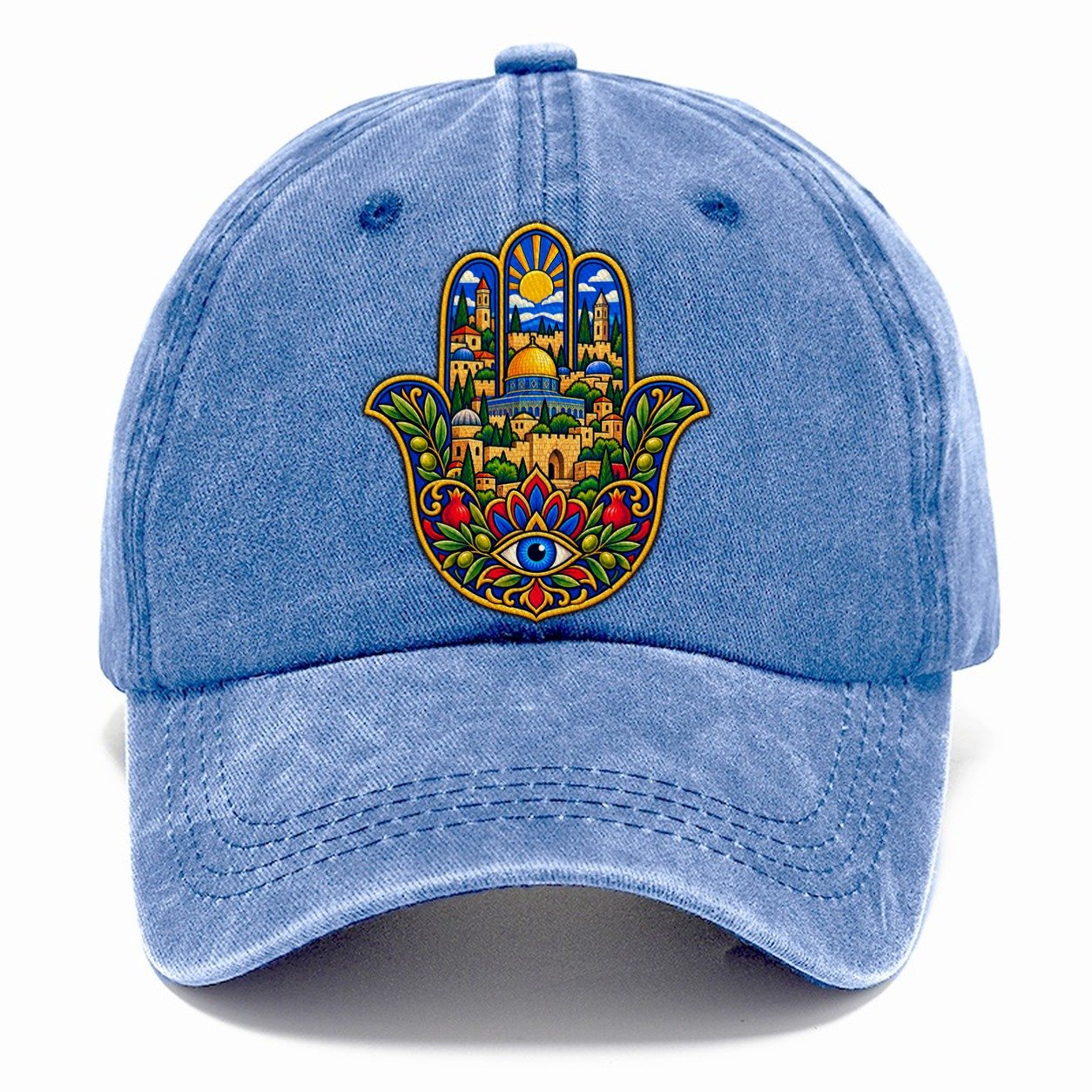 Hamsa With Skyline Jerusalem Classic Cap – Summer Sky