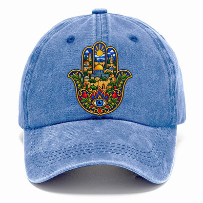 Hamsa With Skyline Jerusalem Classic Cap – Summer Sky