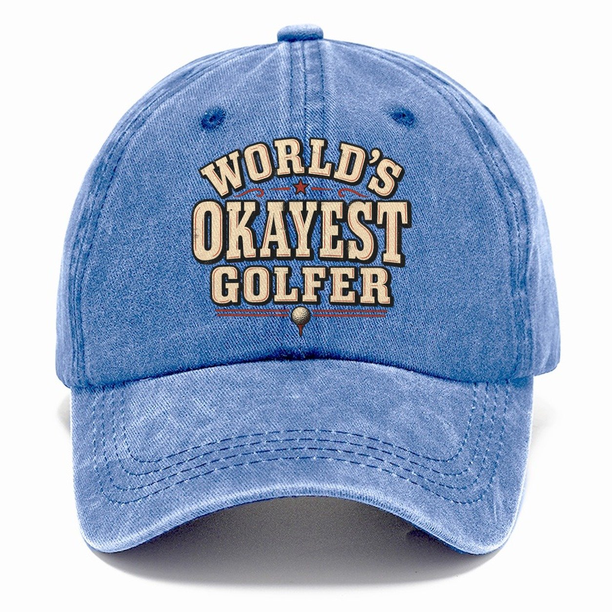 World S Okayest Golfer American Wit Classic Cap – Summer Sky