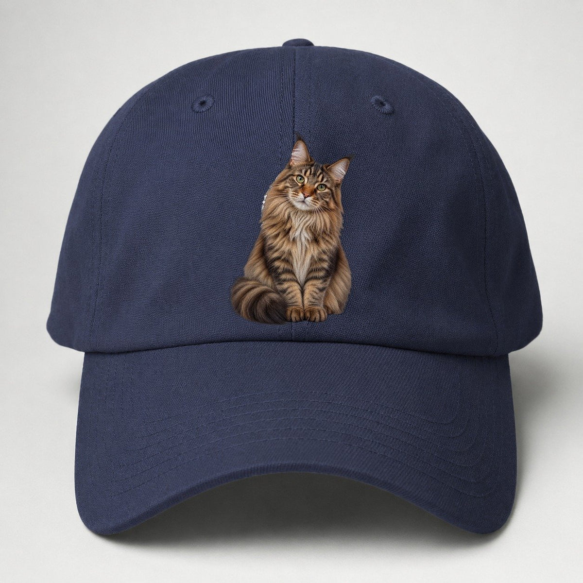 Maine Coon Seated Portrait Realistic Cat Portrait Baseball Cap – Twilight Navy