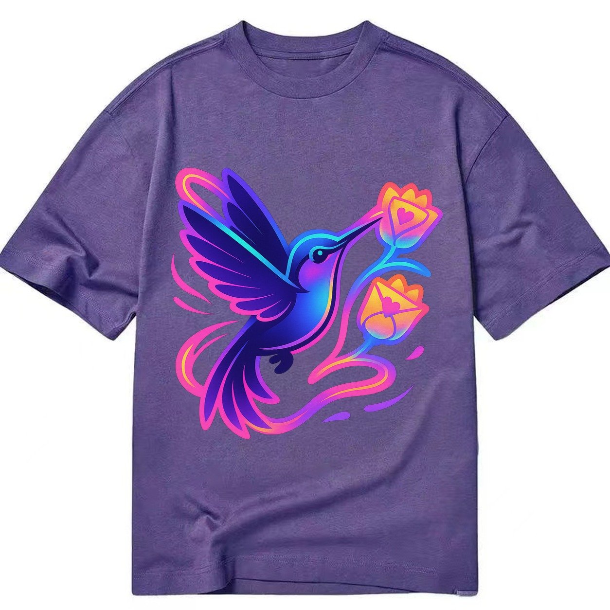 Hummingbird Delivering Miniature Love Letters Tucked Inside Classic T-shirt – Purple