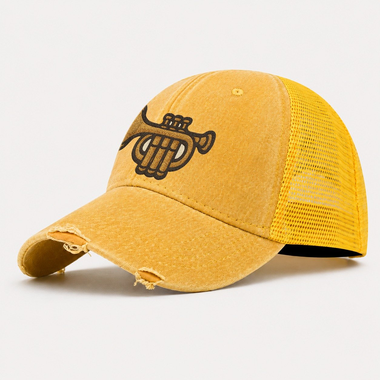 Trumpet Brass Trumpet With Valves And Mouthpiece Washed Trucker Hat – Yellow