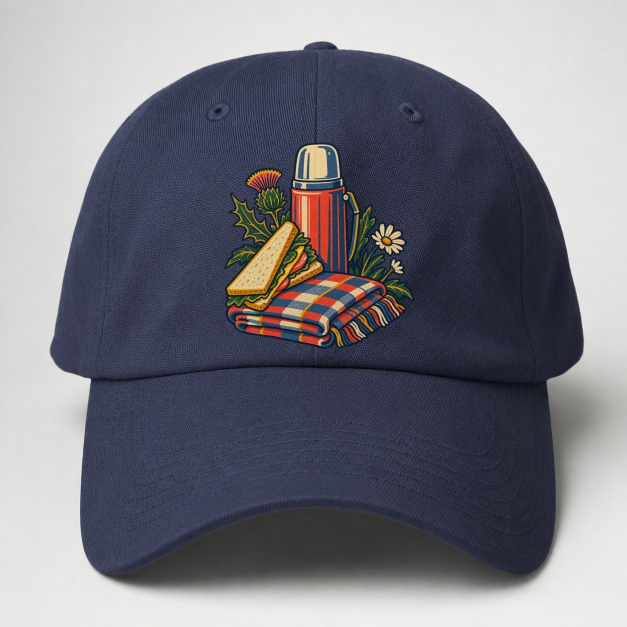 Picnic Flask Sandwich And Checked Blanket Uk Culture Heritage Baseball Cap – Twilight Navy
