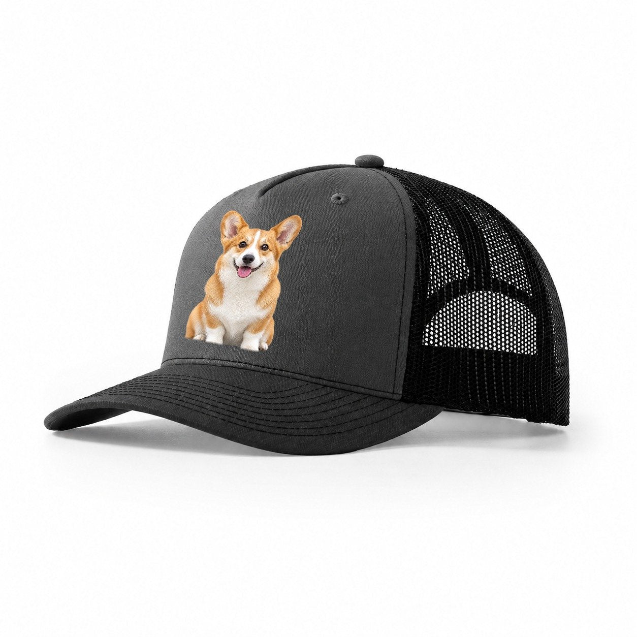 Pembroke Welsh Corgi Sitting Top Breeds Trucker Hat – Dark Grey Black