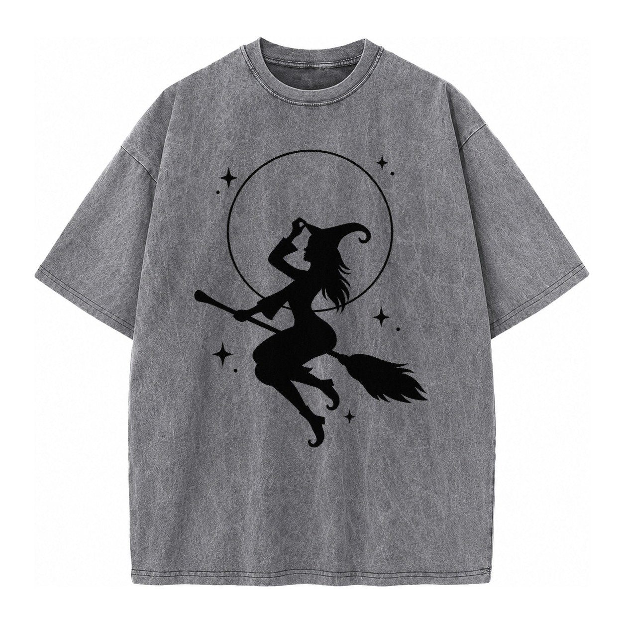 Witch On Broom Vintage T-shirt – Grey