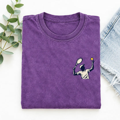 Tennis Serve Left Chest Vintage T-shirt – Purple