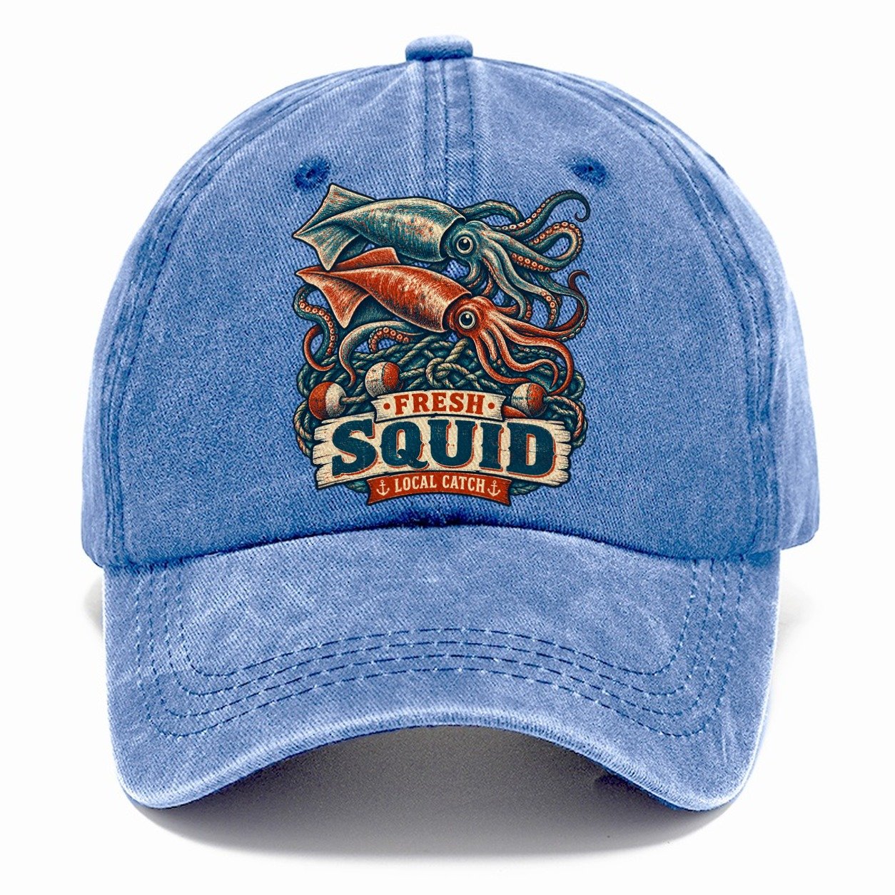 Squid And Net Stack Fishing Club Classic Cap – Summer Sky