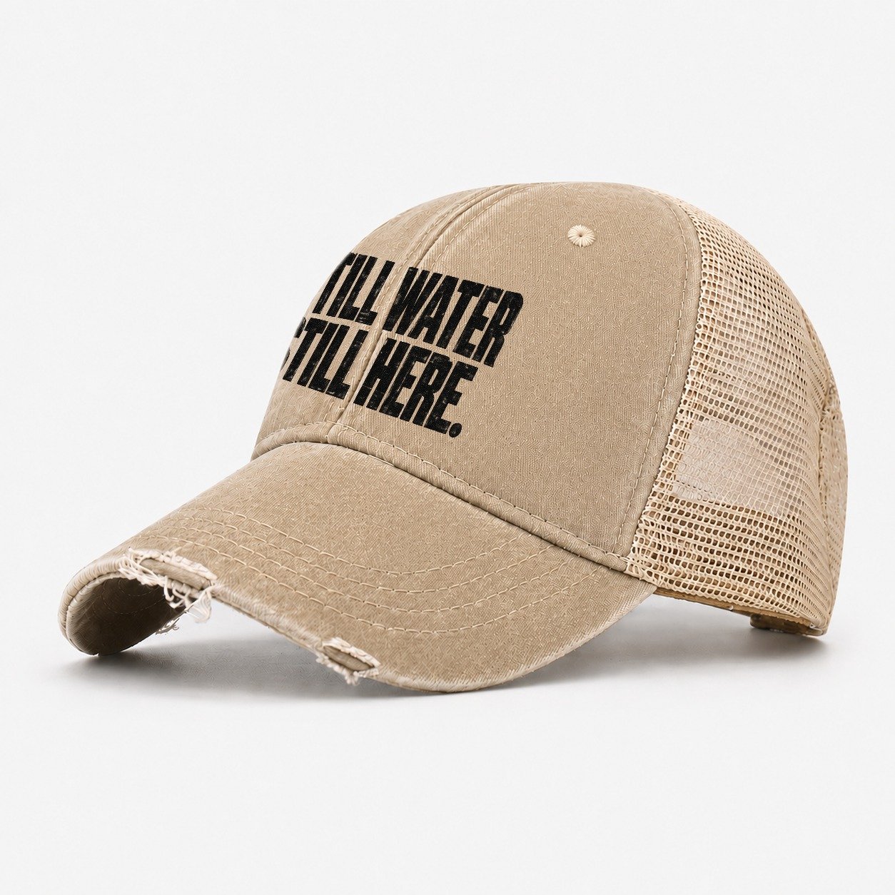 Still Water Still Here Fishing Club Washed Trucker Hat – Khaki