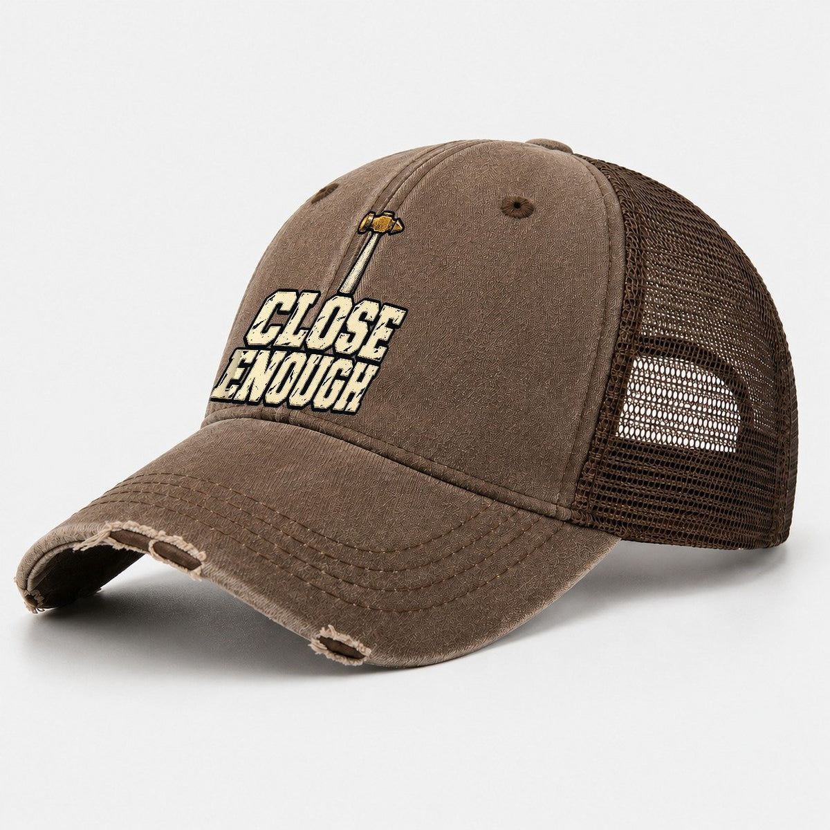 Close Enough Blacksmithing Washed Trucker Hat – Coffee