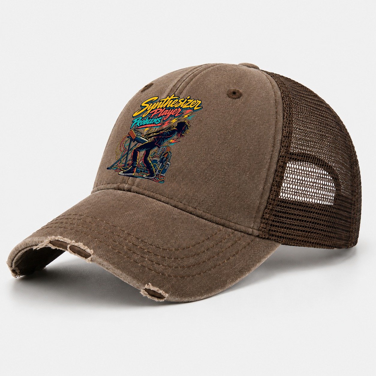 Synthesizer Player Problems Music Instruments Washed Trucker Hat – Coffee