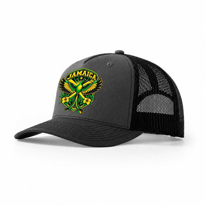 Jamaica Retro Badge Country Logos Trucker Hat – Dark Grey Black
