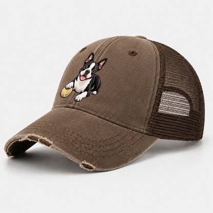 Kindred Boston Terrier Lying Down Top Breeds Washed Trucker Hat – Coffee