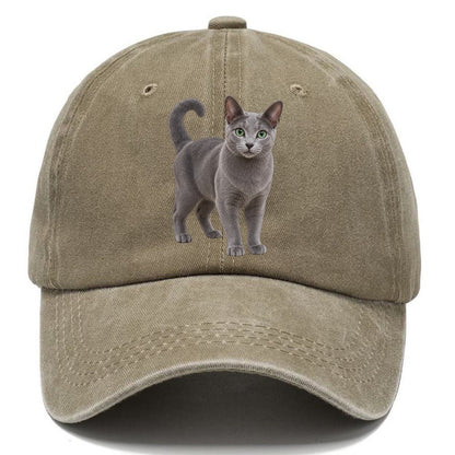 Russian Blue Standing Three Quarter Realistic Cat Portrait Classic Cap – Warm Sand