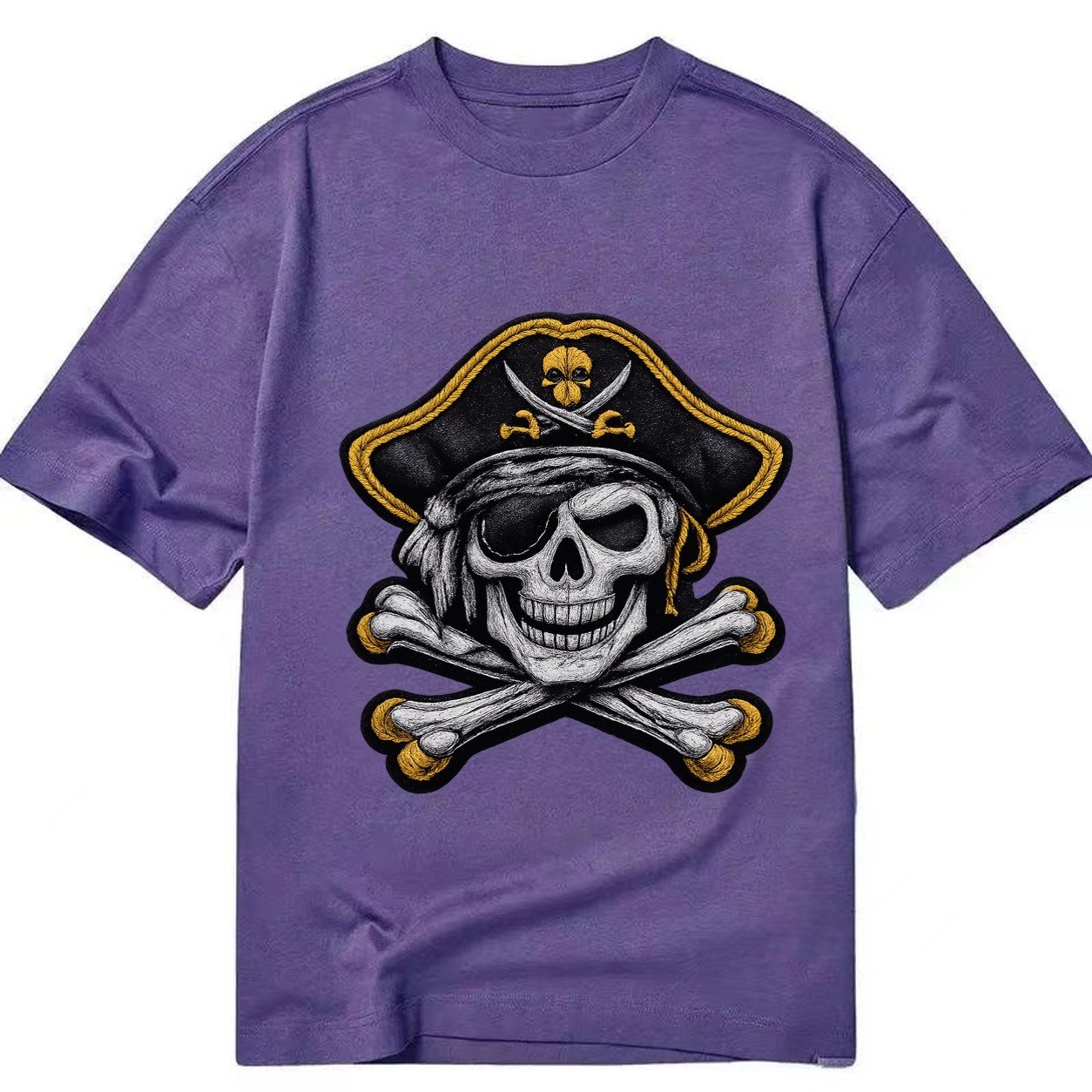 Embroidered Patch Design Pirate Skull Jolly Roger Skull In B Classic T-shirt – Purple